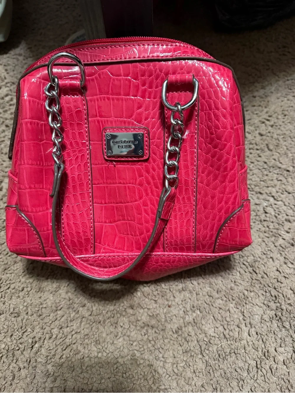 Liz Claiborne Hot Pink Croc-Embossed Satchel